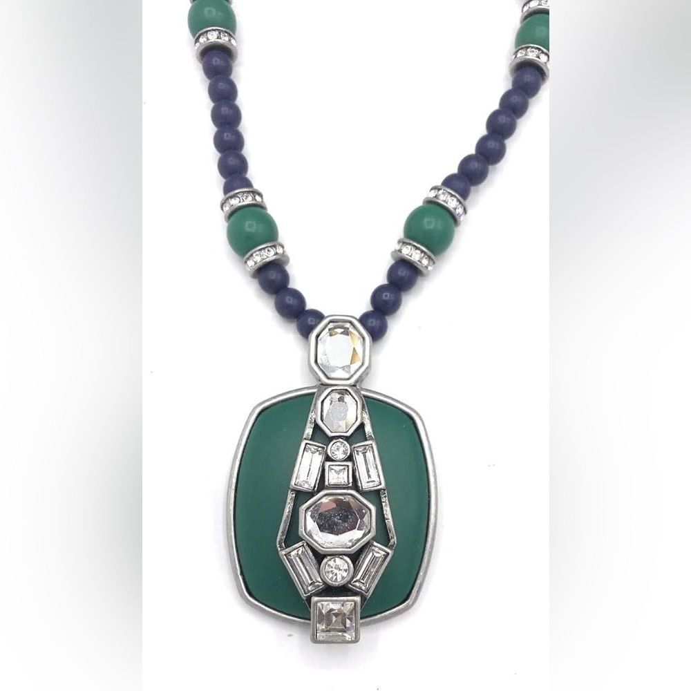 Lia Sophia Art Deco Artifact Toni ANN Retired Necklace in Navy & Green NWT🏷